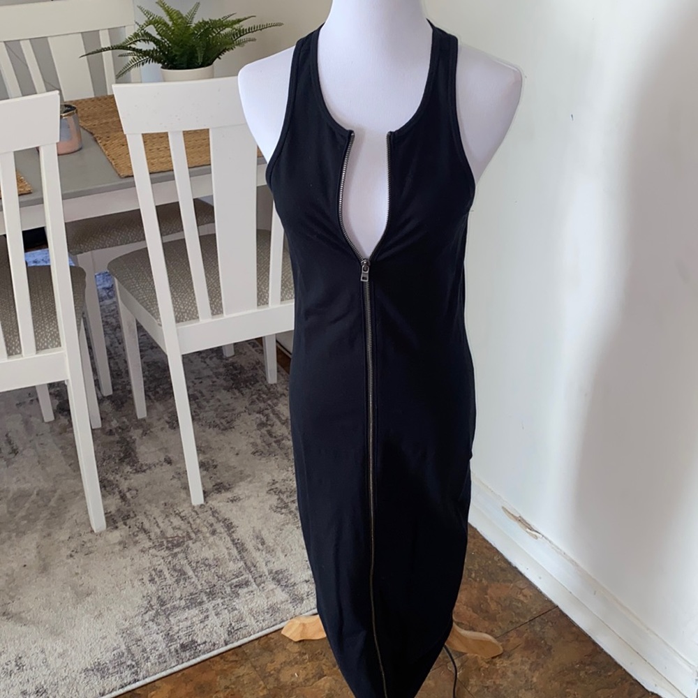 Black zipper up in front midi racer back dress